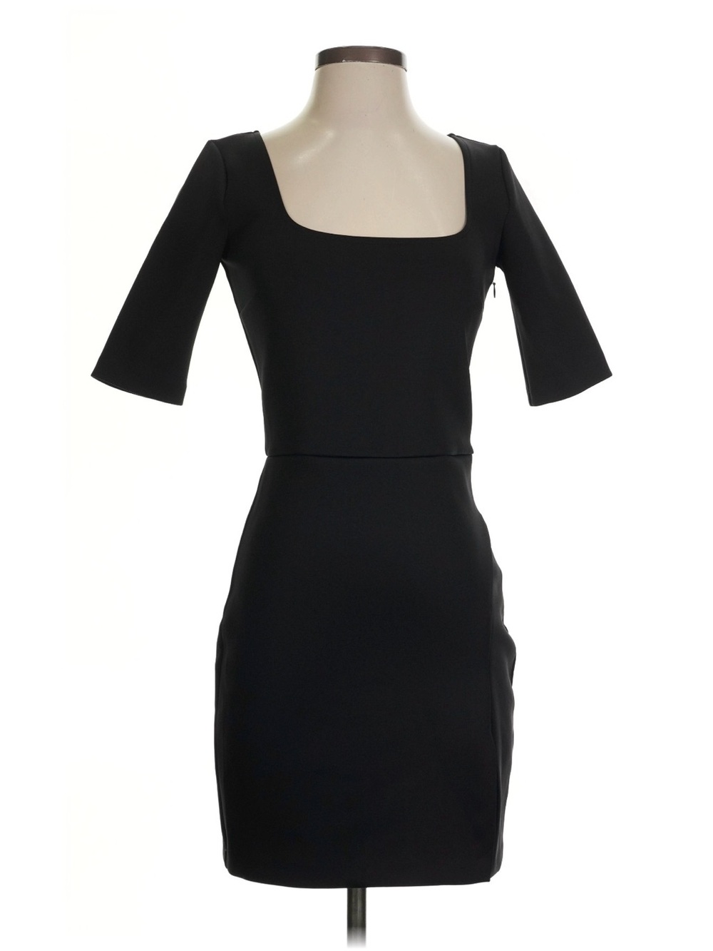 Amanda Uprichard Black Square-Neck Mini Dress with Elbow Sleeves